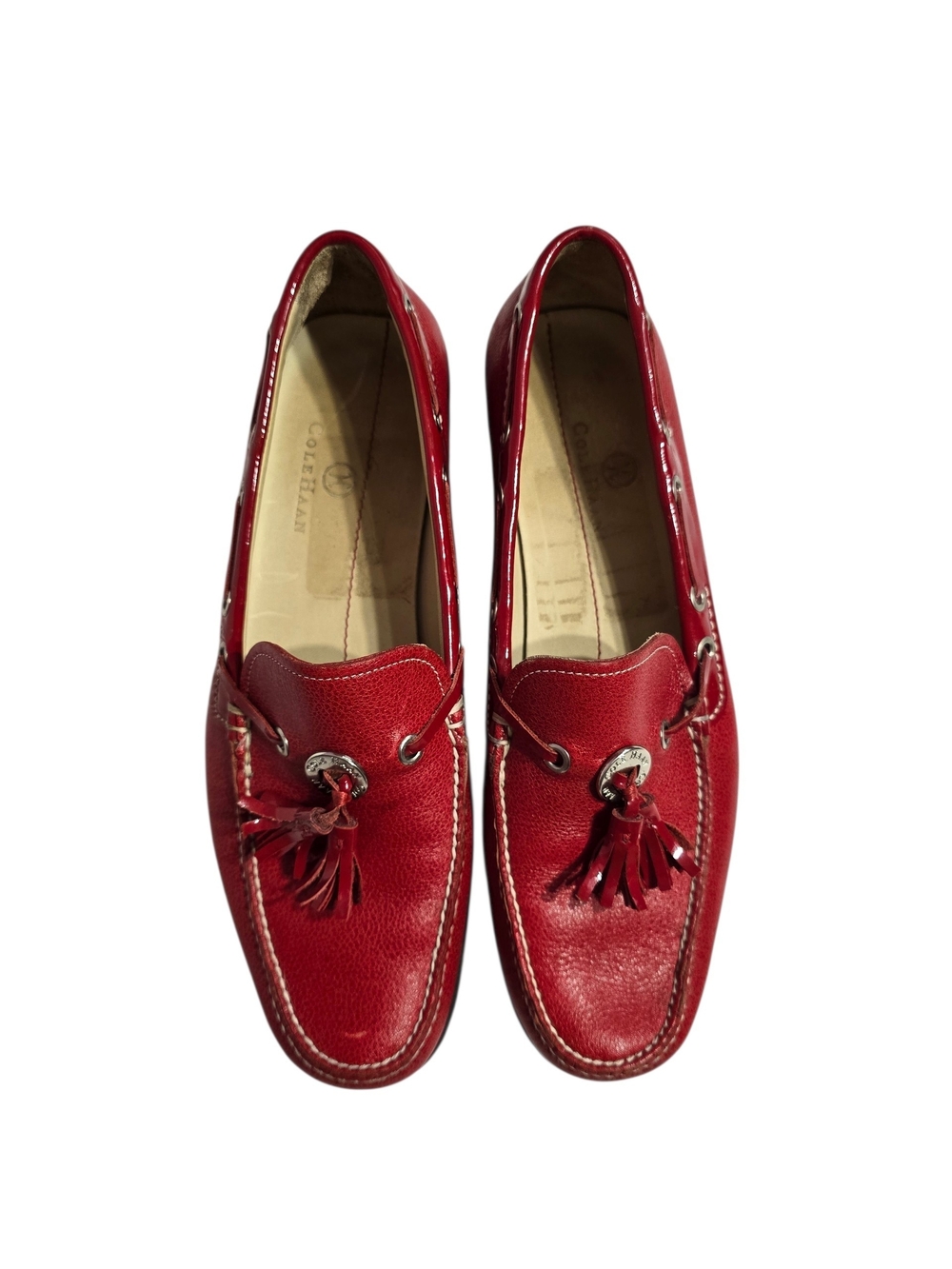 Cole Haan Red Leather Tassel Driving Loafers Shoes 8,5